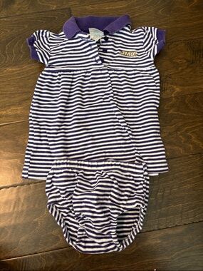 JMU Purple & White Striped Baby Polo Dress